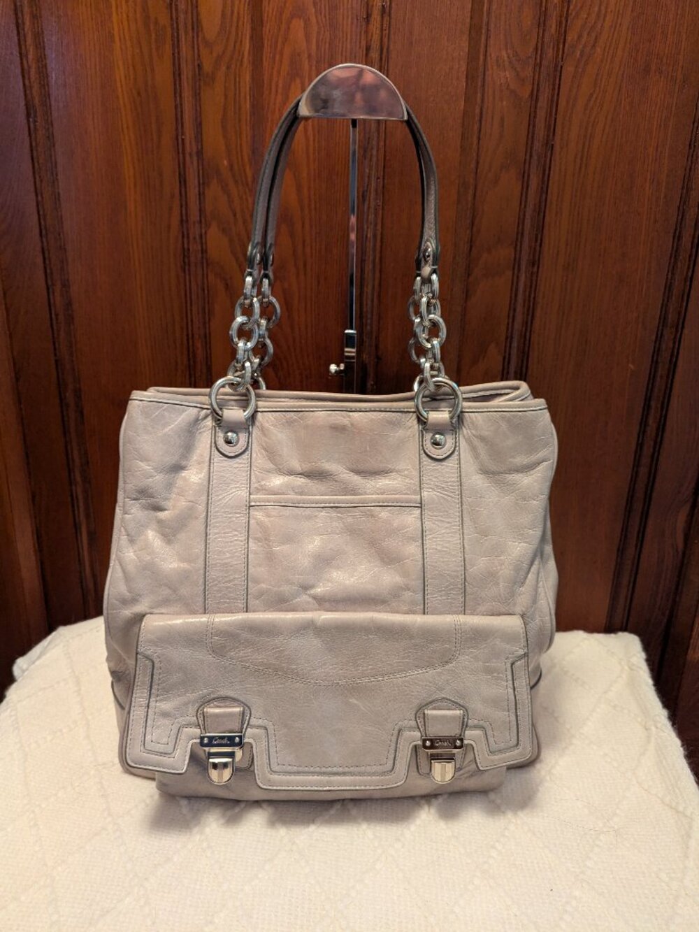 Coach Poppy Pushlock Shopper Tote 17924 Y2K Silver Sage